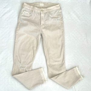 Mother Jeans The Looker Crop Distressed Ivory Size 26